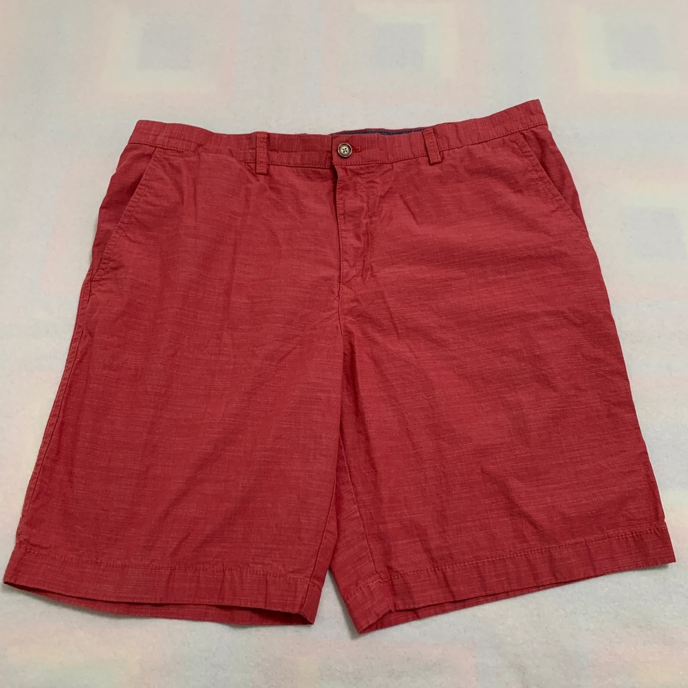 Tommy Hilfiger Chino Shorts Men 40 Red Micro-Strip Classic Fit Cotton 10" Inseam